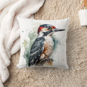 Watercolor Woodland Woodpecker Cushion