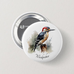 Watercolor Woodland Woodpecker, custom 6 Cm Round Badge
