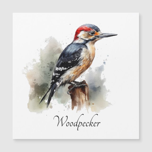 Watercolor Woodland Woodpecker, custom Magnetic Invitation (Front)