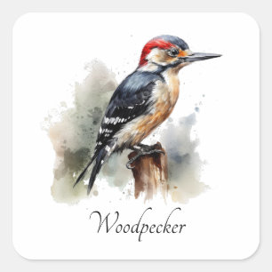 Watercolor Woodland Woodpecker, custom Square Sticker
