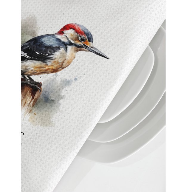 Watercolor Woodland Woodpecker, custom Tea Towel (Creator Uploaded)