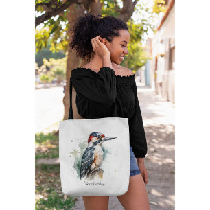 Watercolor Woodland Woodpecker, custom Tote Bag