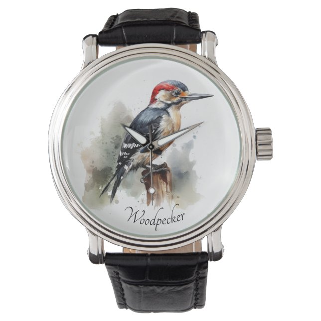Watercolor Woodland Woodpecker, custom Watch (Front)