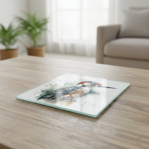 Watercolor Woodland Woodpecker Glass Coaster