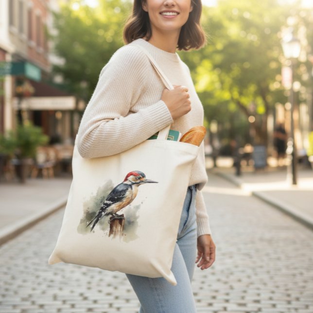Watercolor Woodland Woodpecker Tote Bag (Creator Uploaded)