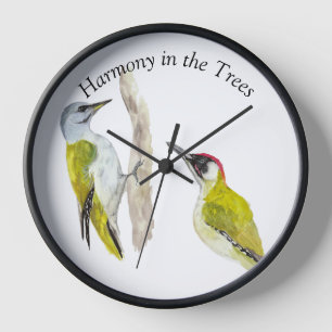 Watercolor woodpeckers clock