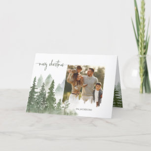 Watercolor Woods Christmas Calligraphy Photo Holiday Card