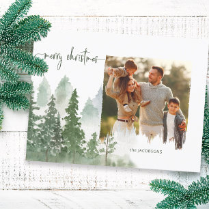 Watercolor Woods Christmas Calligraphy Photo Holiday Card