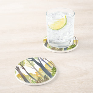 Watercolor Woods Green Nature Forest Painting Coaster
