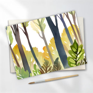 Watercolor Woods   Green Nature Forest Painting Postcard