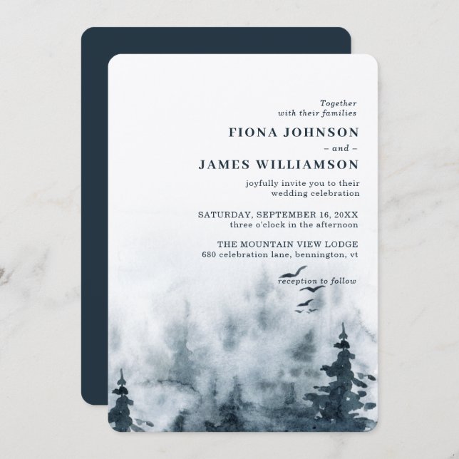 Watercolor Woodsy Forest Owl Wedding Invitation (Front/Back)