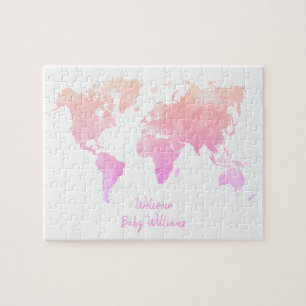 Watercolor World Map Baby Shower Guest Book Jigsaw Puzzle
