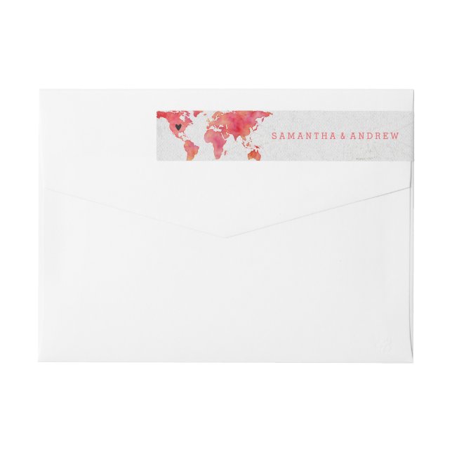 Watercolor World Map Destination Wedding Wrap Around Label (Back)