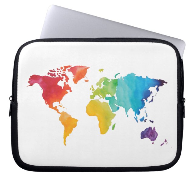 Watercolor World Map Laptop Sleeve (Front)