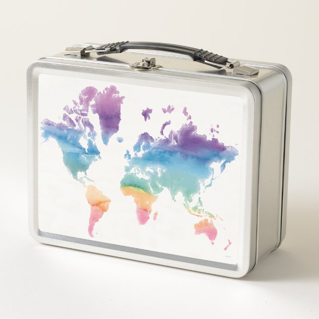 Watercolor World Map Metal Lunch Box (Front)