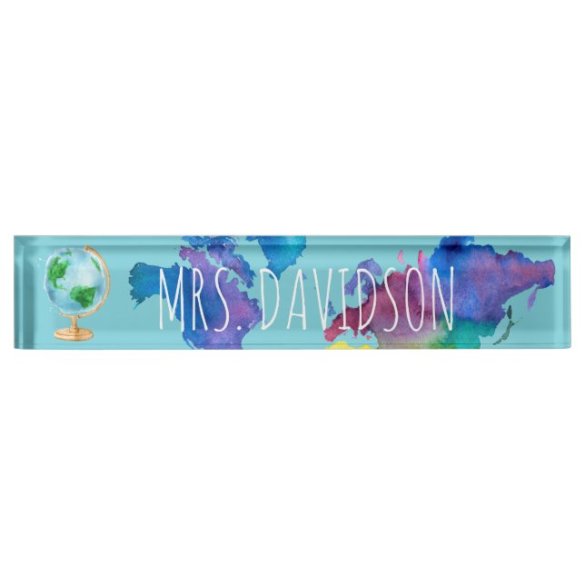 Watercolor World Map Nameplate (Front)