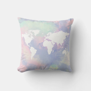 Watercolor world-map outdoor cushion
