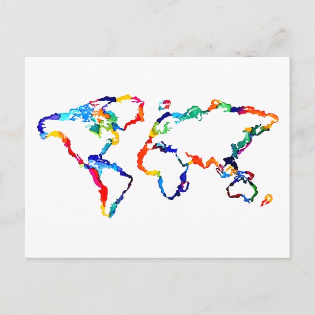 Watercolor World Map Postcard (Front)