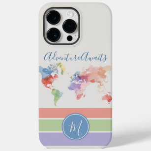 Watercolor World Map TIME TO ADVENTURE Custom   Case-Mate iPhone 14 Pro Max Case