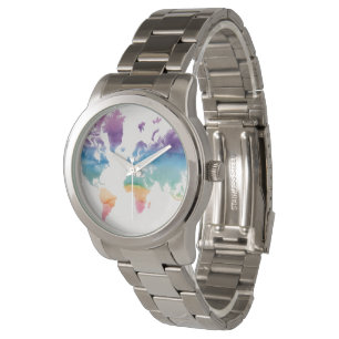 Watercolor World Map Watch