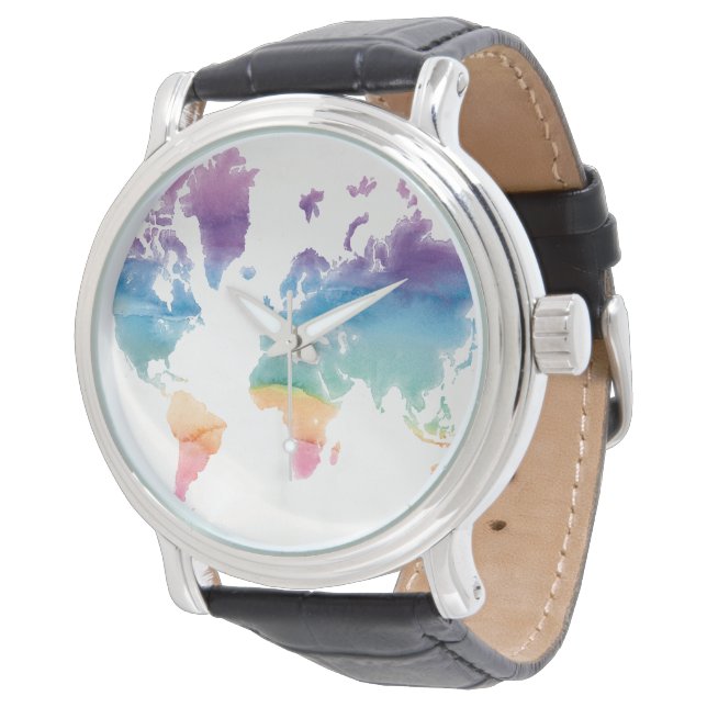 Watercolor World Map Watch (Angled)