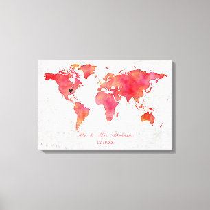 Watercolor World Map Wedding Alternative Guestbook