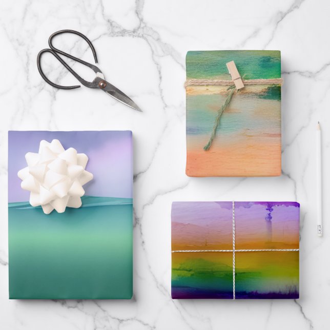 Watercolor Wrapping Paper Sheets Bundle  (Front)