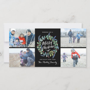 Watercolor Wreath 4 Photo Holiday Black