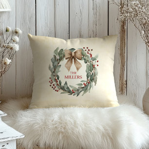 Watercolor Wreath Christmas Cushion