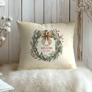 Watercolor Wreath Christmas Cushion