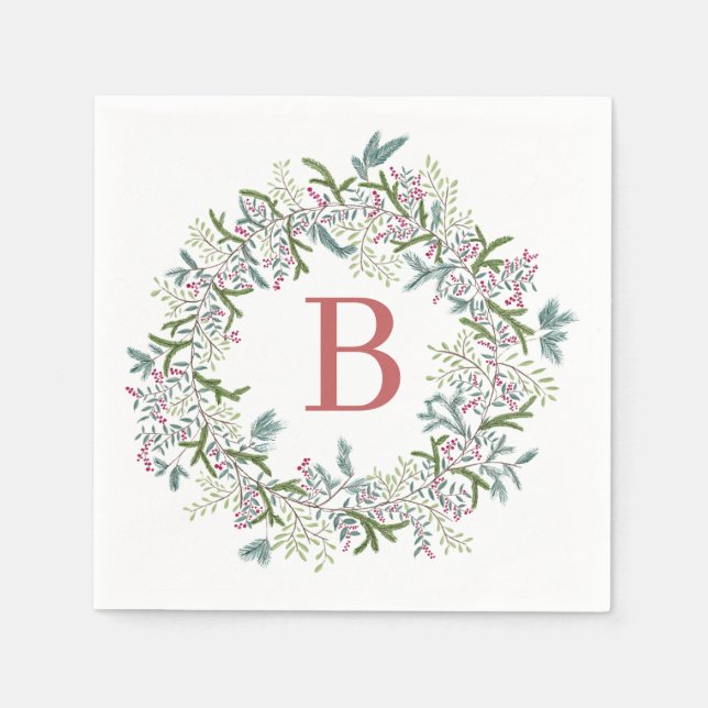 Watercolor Wreath Christmas Napkins (Front)