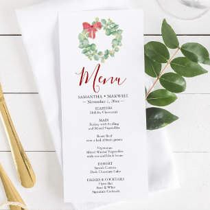 Watercolor Wreath Christmas Party Menus