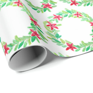 Watercolor Wreath Christmas Wrapping Paper