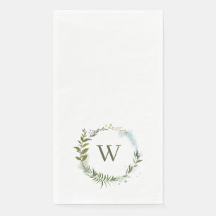 Watercolor Wreath Classic Monogram Paper Guest Tow Napkin