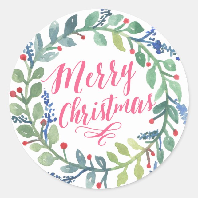 Watercolor Wreath Collection Classic Round Sticker (Front)