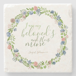Watercolor Wreath- Custom Inspirational Quote Stone Coaster