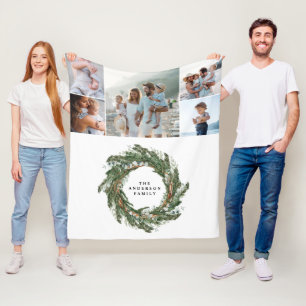 Watercolor wreath elegant 5 photo modern family fleece blanket