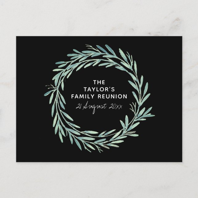 Watercolor Wreath Family Reunion BBQ Picnic Invitation Postcard (Front)