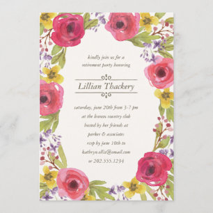 Watercolor Wreath   Floral Retirement Party Invitation