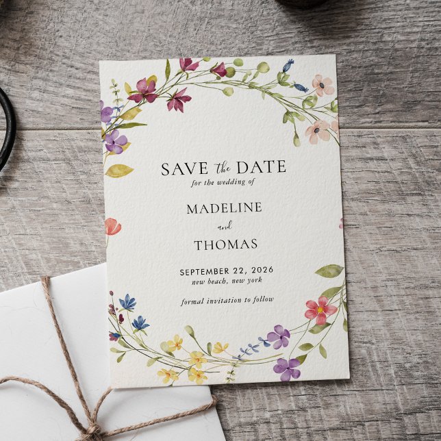 Watercolor Wreath Floral Wedding Save The Date Invitation (Creator Uploaded)