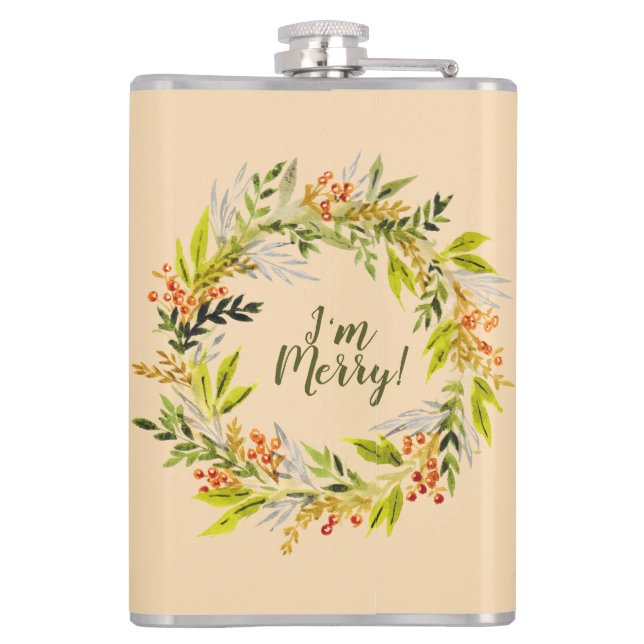 Watercolor Wreath & Fun Text Hip Flask (Back)