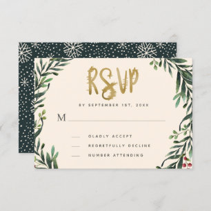 Watercolor Wreath Gold Wedding Festival RSVP Card