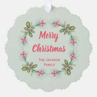 Watercolor wreath Merry Christmas paper Ornament 