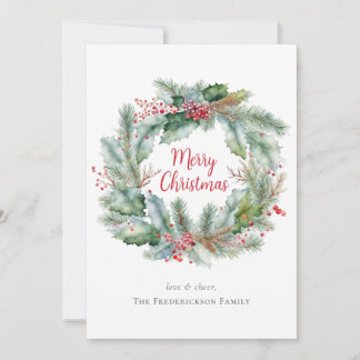 Watercolor Wreath Merry Christmas Personalised Holiday Card