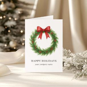 Watercolor Wreath Modern Business Christmas Holiday Card