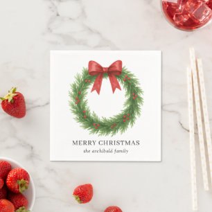 Watercolor Wreath Modern Christmas Napkin