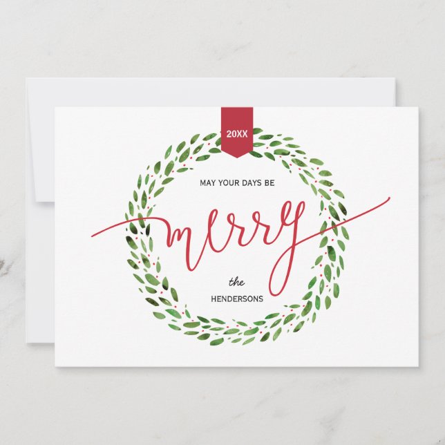 Watercolor Wreath | Modern Holiday Non-Photo (Front)