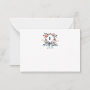 Watercolor Wreath Personalised Monogram Note Card