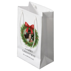 Watercolor Wreath Photo Modern Christmas Small Gift Bag