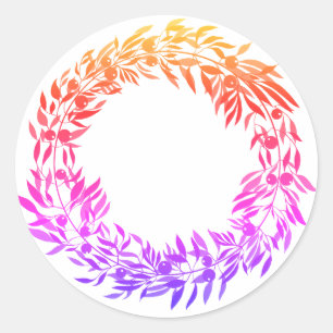 Watercolor Wreath Round. Red, orange, purple Classic Round Sticker